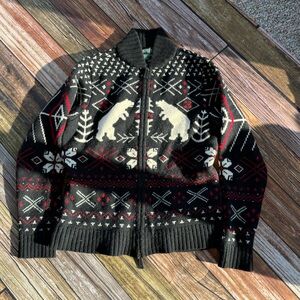 Ralph Lauren Vintage Polar Bear Fair Isle Lambswool Full Zip Cardigan Sweater